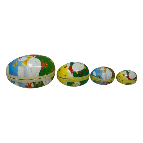 Set Of 4 Vintage Paper Mache Nesting Easter Eggs Farm Germany Mother Goose - Picture 6 of 16